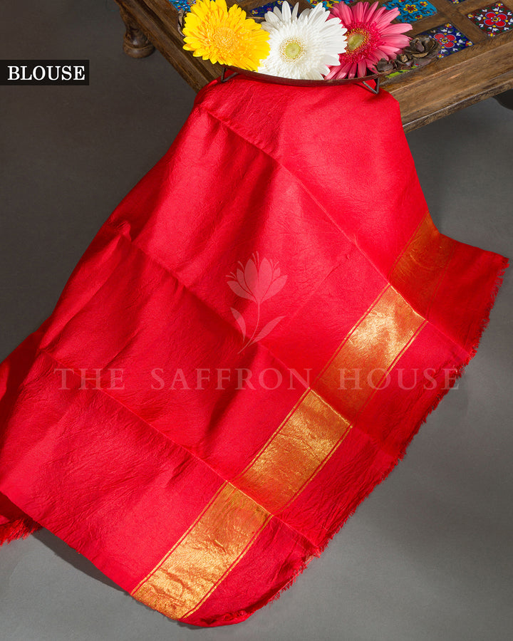 Brown & Red Hand Painted Kalamkari Kanchivaram Silk Saree