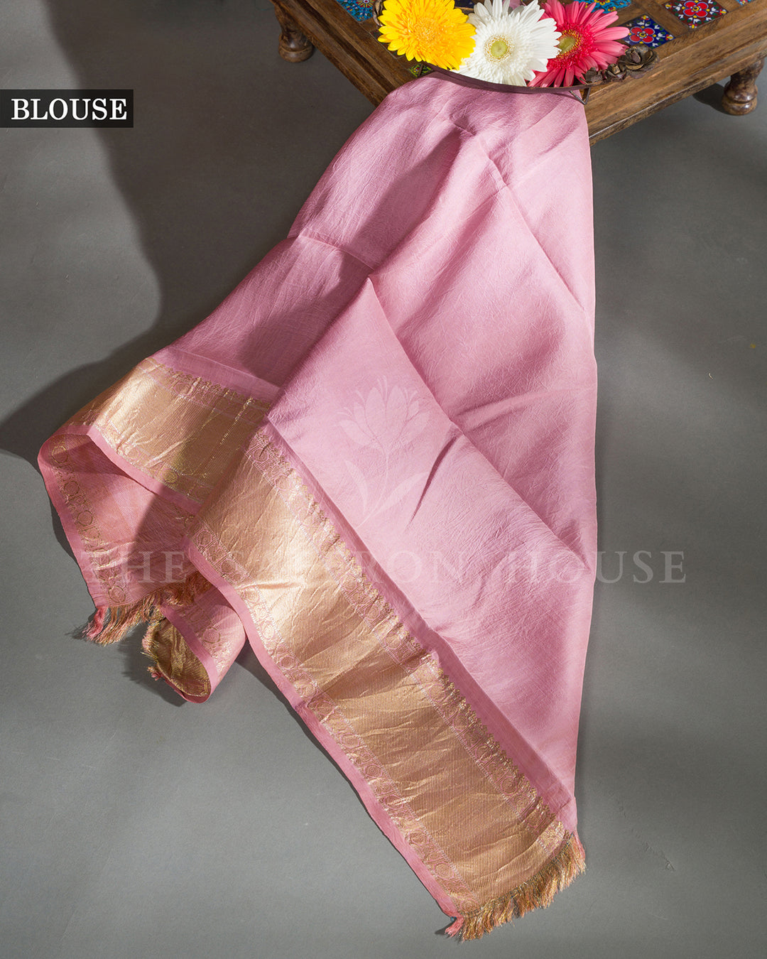Beige & Pink Ashta Lakshmi Kalamkari Kanchivaram Silk Saree