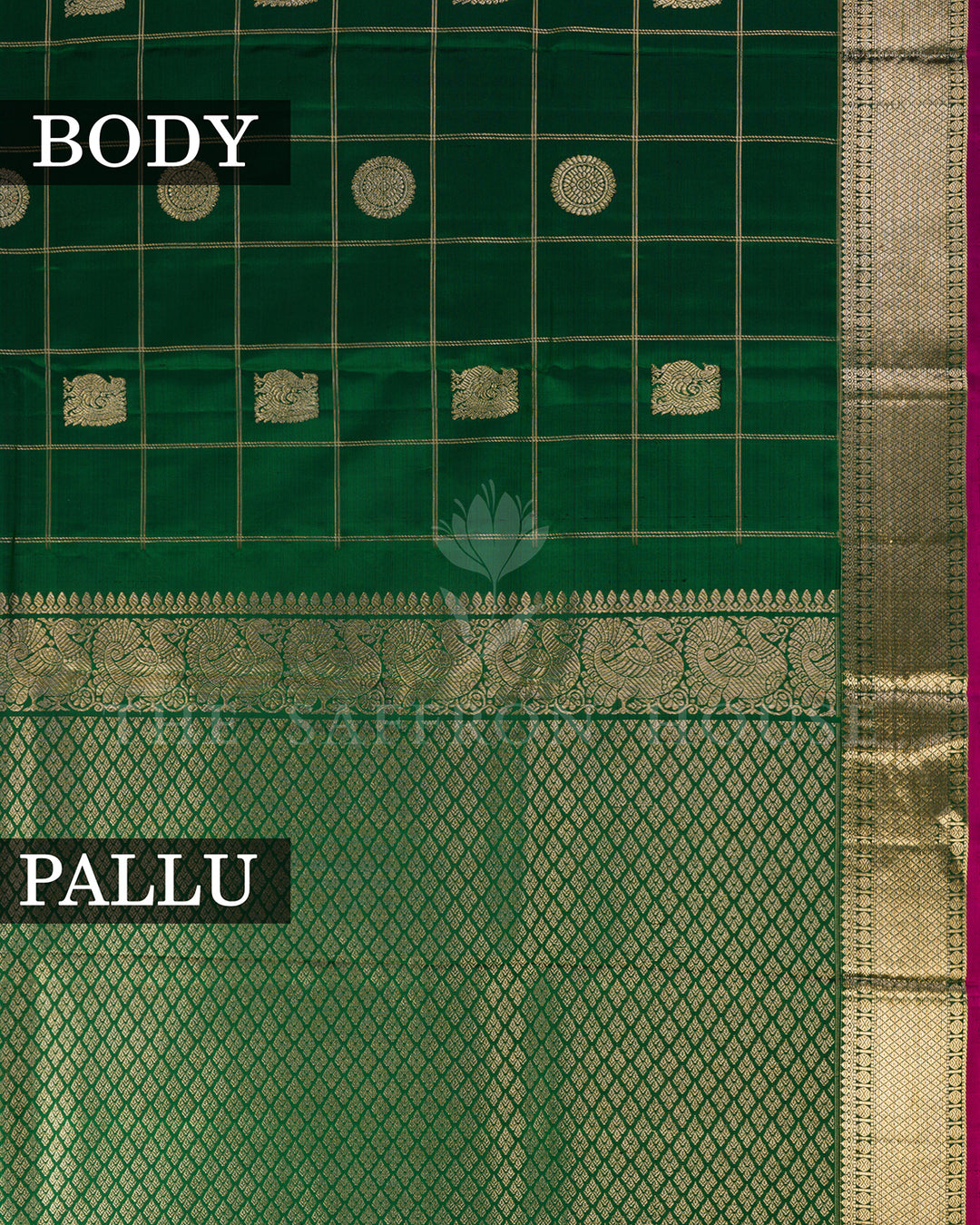 Bottle Green Kanchivaram Silk Saree with Zari Checks
