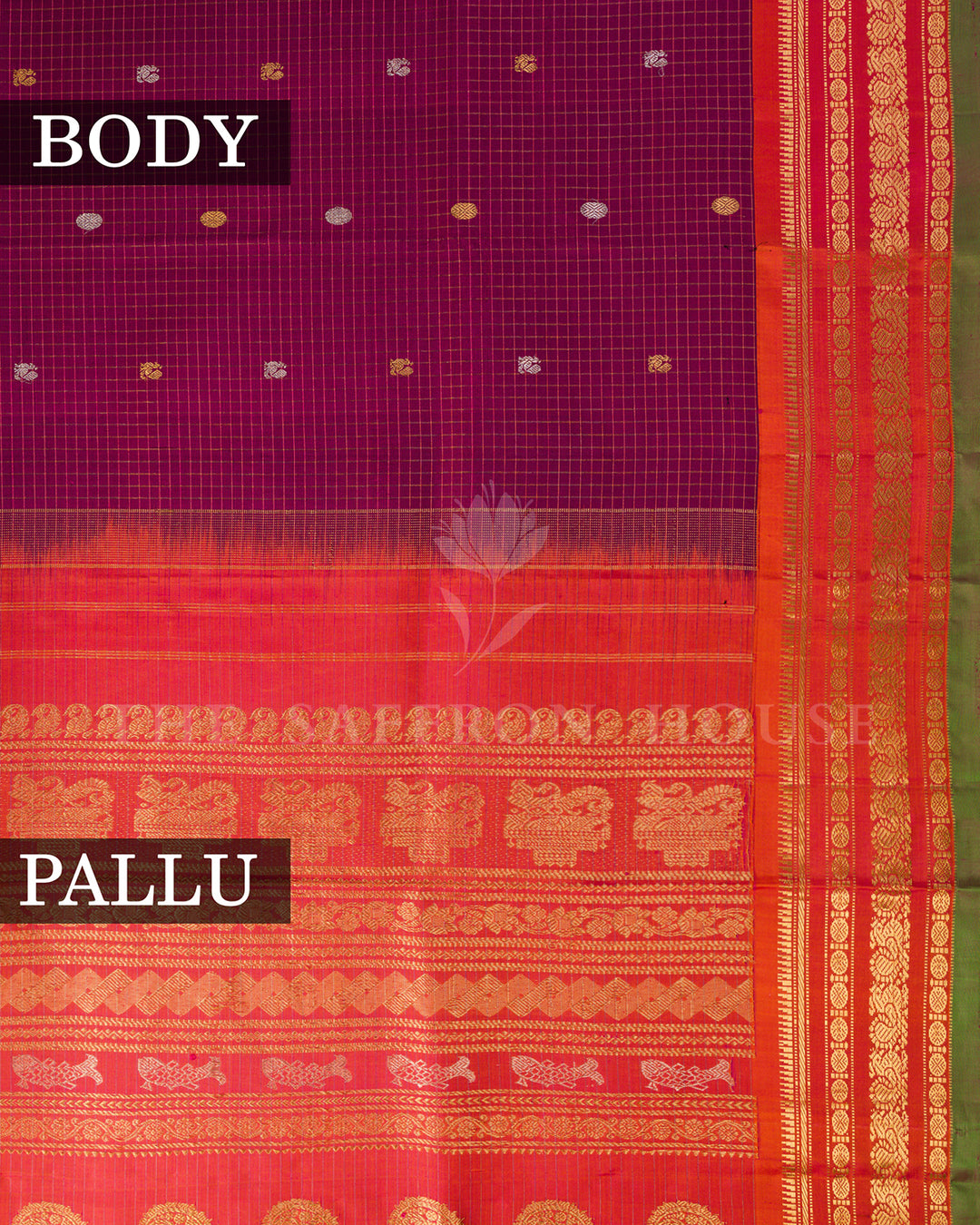 Magenta & Coral Gadwal Silk Saree