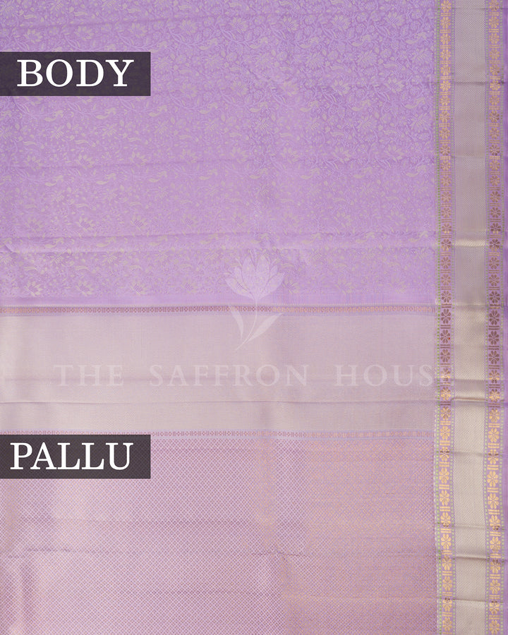 Lavender Kanchivaram Silk Saree with Floral Jaal – view 4