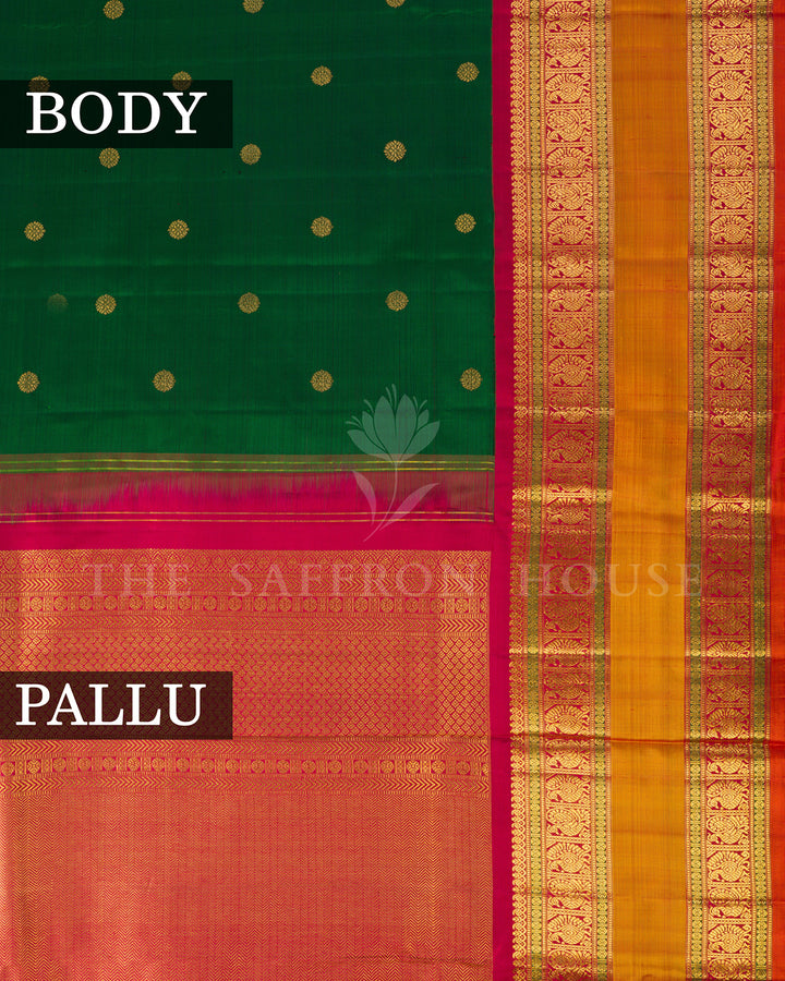 Green & Pink Korvai Kanchivaram Silk Saree – view 3