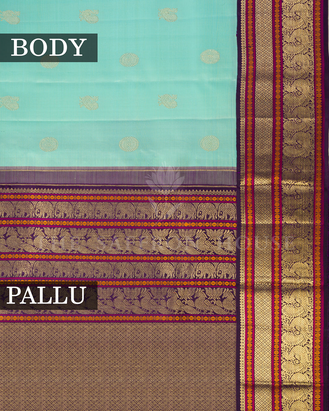 Aqua Blue & Purple Kanchivaram Silk Saree – view 3