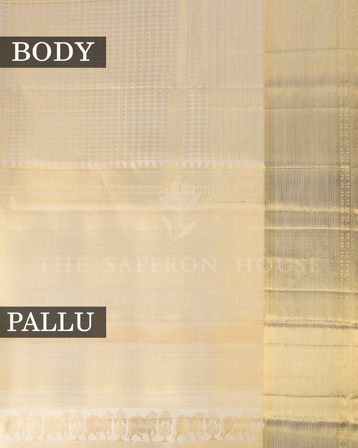 Cream Kanchivaram Brocade Silk Saree – view 3