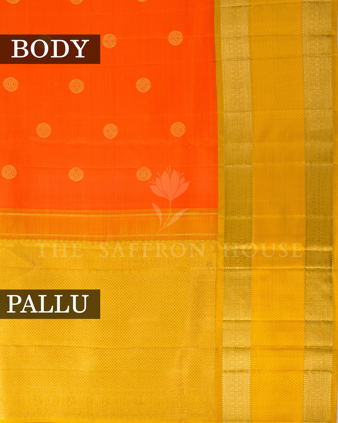 Orange & Mustard Kanchivaram Silk Saree – view 3