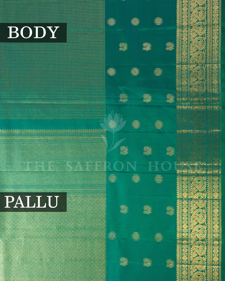 Dual Tone Teal Green Kanchivaram Silk Saree – view 3