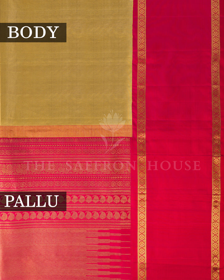 Gold Tissue Kanchivaram Silk Saree with Rani Pink Silk Border – view 3