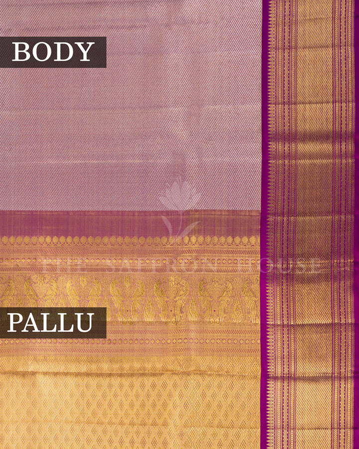 Purple Zari Lines Brocade Kanchivaram Silk Saree – view 3