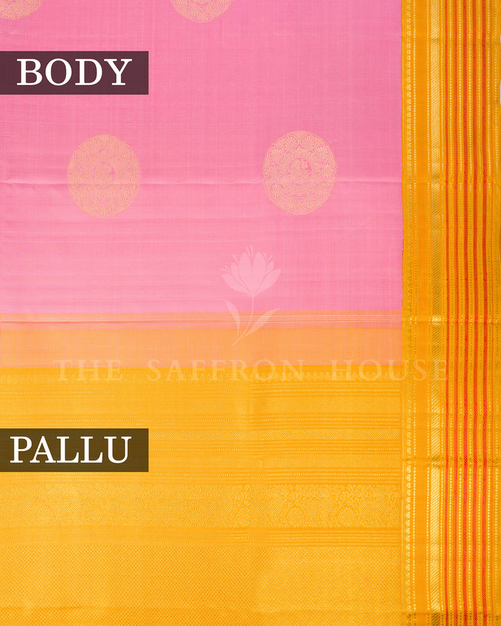 Baby Pink & Mustard Korvai Kanchivaram Silk Saree