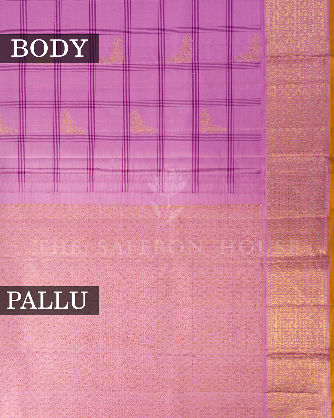 Lilac Pink Checks Kanchivaram Silk Saree