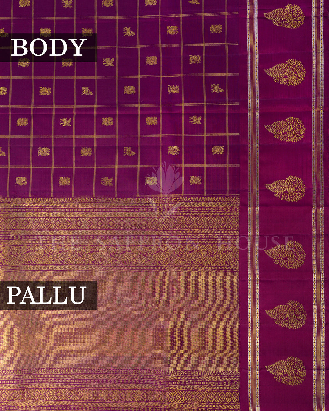 Deep Purple Checked Kanchivaram Silk Saree