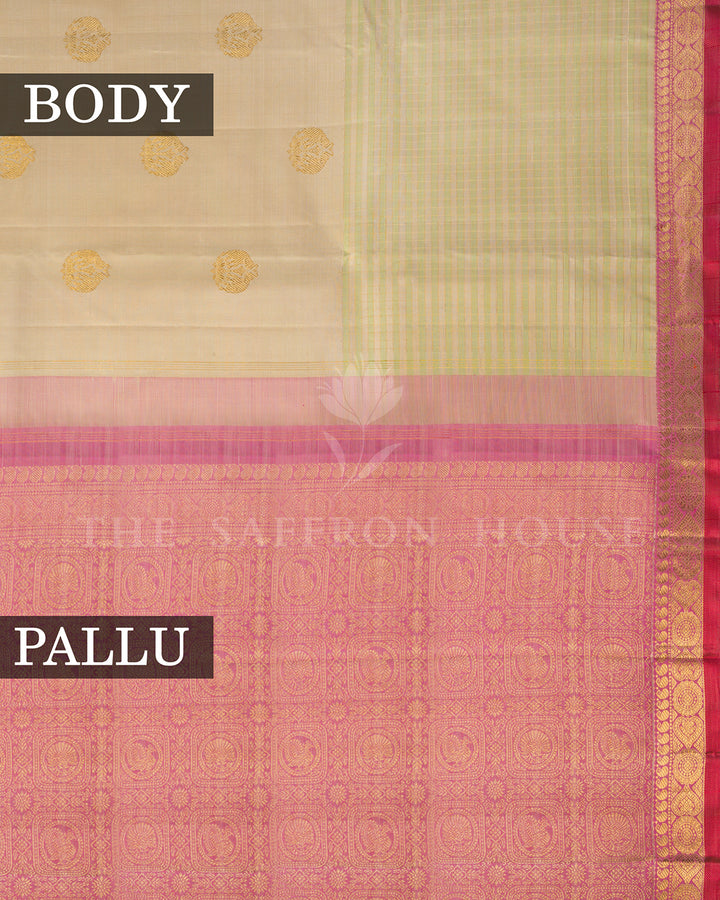 Cream Kanchivaram Silk Saree with Zari Buttas