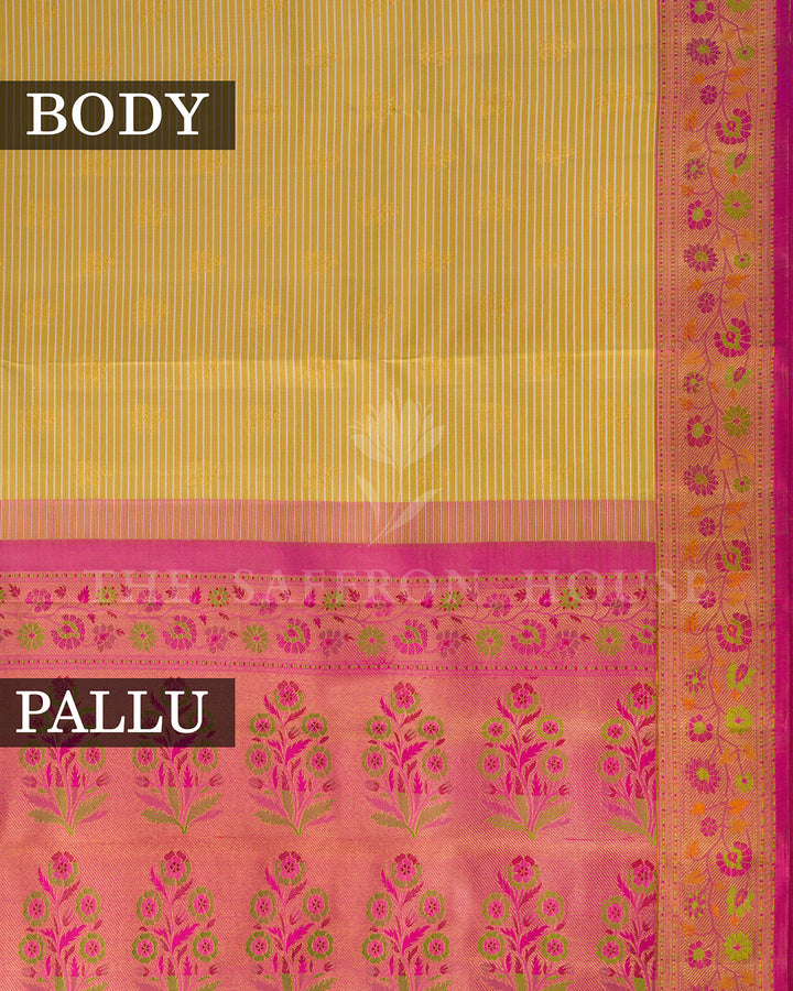 Mustard Striped Kanchivaram Silk Saree