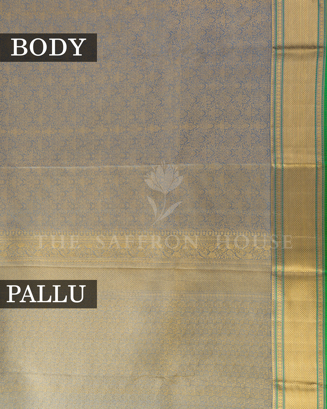 Steel Blue Kanchivaram Brocade Silk Saree with Kora Butta Panel