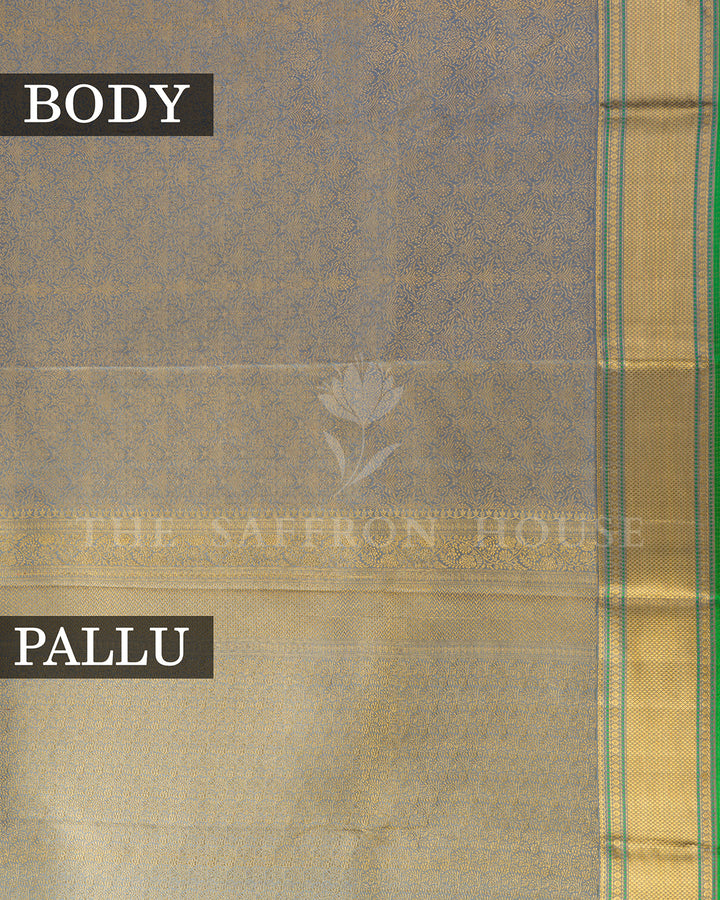 Steel Blue Kanchivaram Brocade Silk Saree with Kora Butta Panel