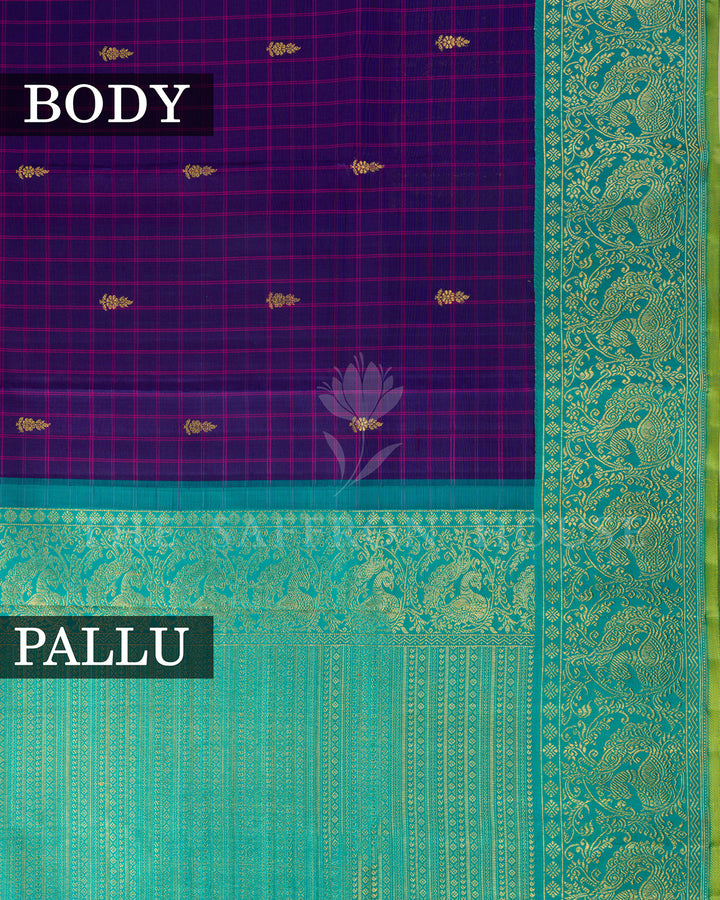 Purple Checks Kanchivaram Silk Saree
