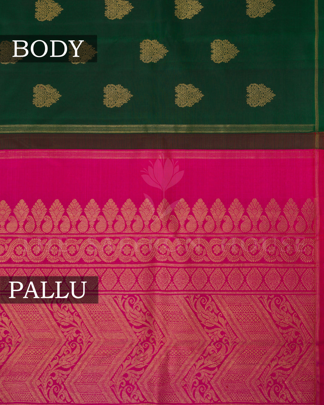 Bottle Green And Bright Rani Pink No Border Kanjivaram Silk Saree - TSH2506229