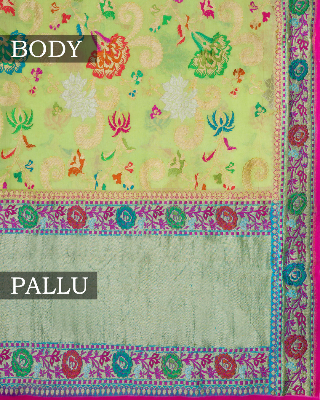 Light Parrot Green Handwoven Banarasi Georgette Saree - TSH846006