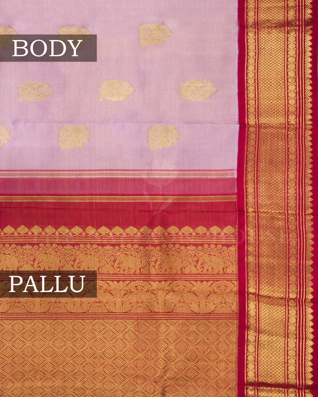 Lavender Pink And Maroon Handwoven Kanjivaram Silk Saree - TSH250094-View3