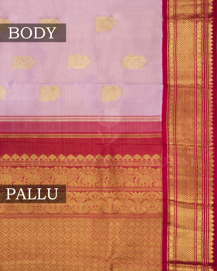 Lavender Pink And Maroon Handwoven Kanjivaram Silk Saree - TSH250094-View3