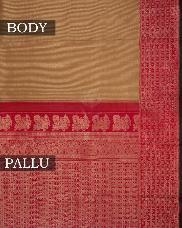 Goldish Beige And Maroonish Red Handwoven Kanjivaram Silk Saree - TSH2506183-View3