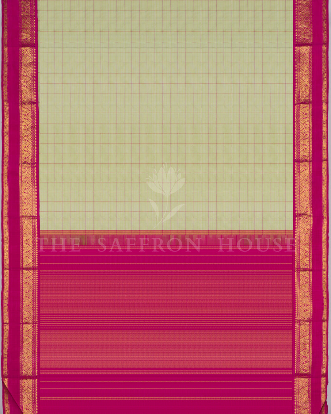 Handloom Pure Kanjivaram Silk Saree in Pista Green And Rani Pink - TSH250025