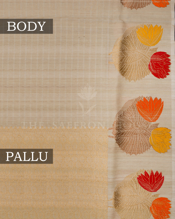 Beige Handwoven Banarasi Tussar Saree - TSH2506177