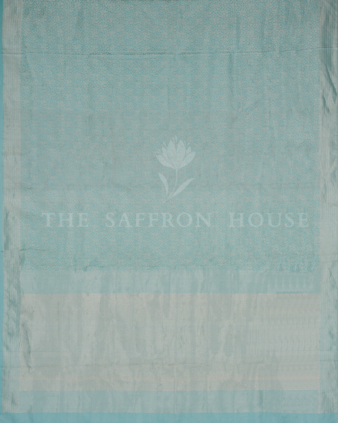 Aqua Blue Mashru Banarasi Saree with Zari Butis and Chevron Pallu