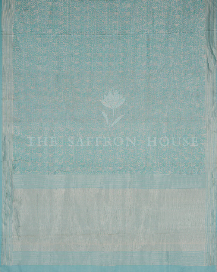 Aqua Blue Mashru Banarasi Saree with Zari Butis and Chevron Pallu