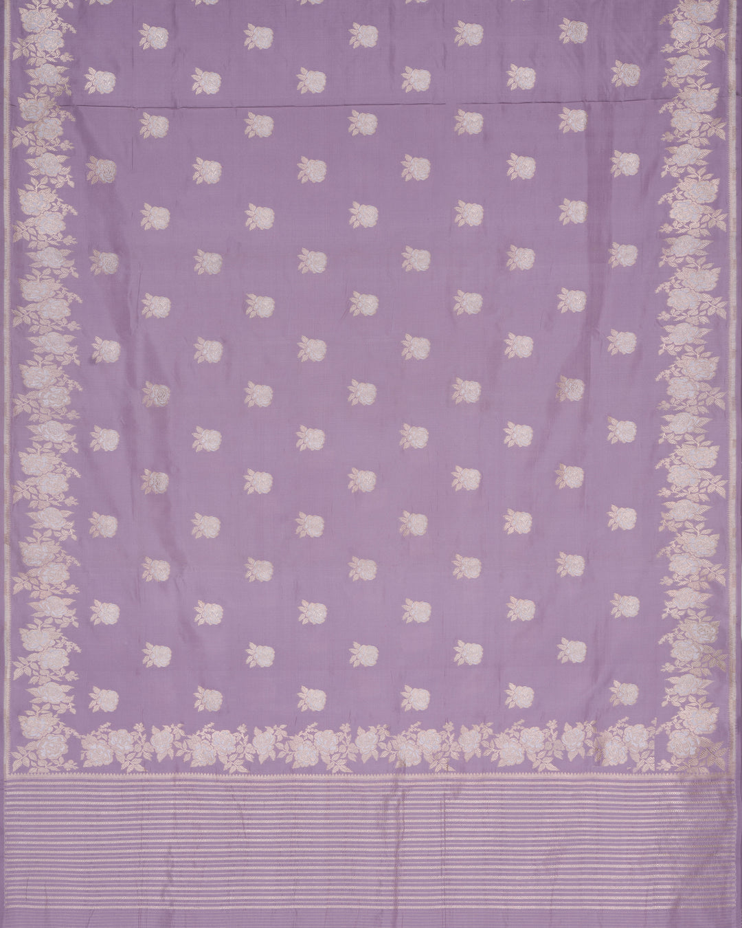 Lavender Mashru Banarasi Saree with Rose Gold Butis and Floral Zari Border