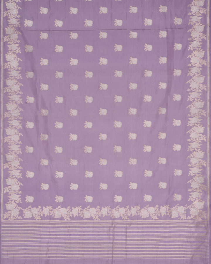Lavender Mashru Banarasi Saree with Rose Gold Butis and Floral Zari Border