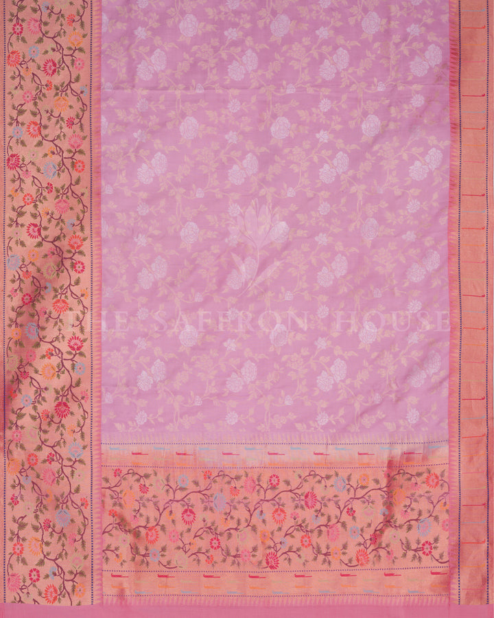 Peach Ektar Banarasi Saree with Multicolor Meenakari Cutwork Border