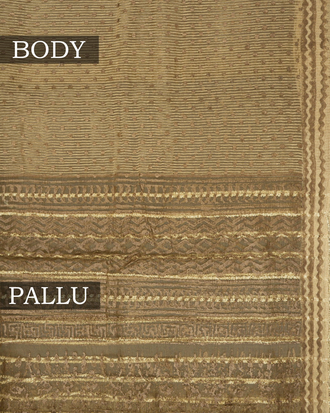 Beige Handwoven Tussar Organza Saree with Golden Zari Stripes - TSH2506075-view2