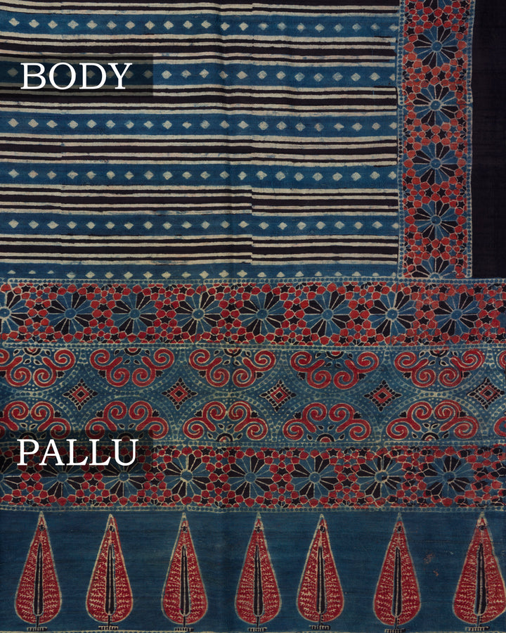 Blue Handwoven Dupion Tussar Silk Saree - TSH5065