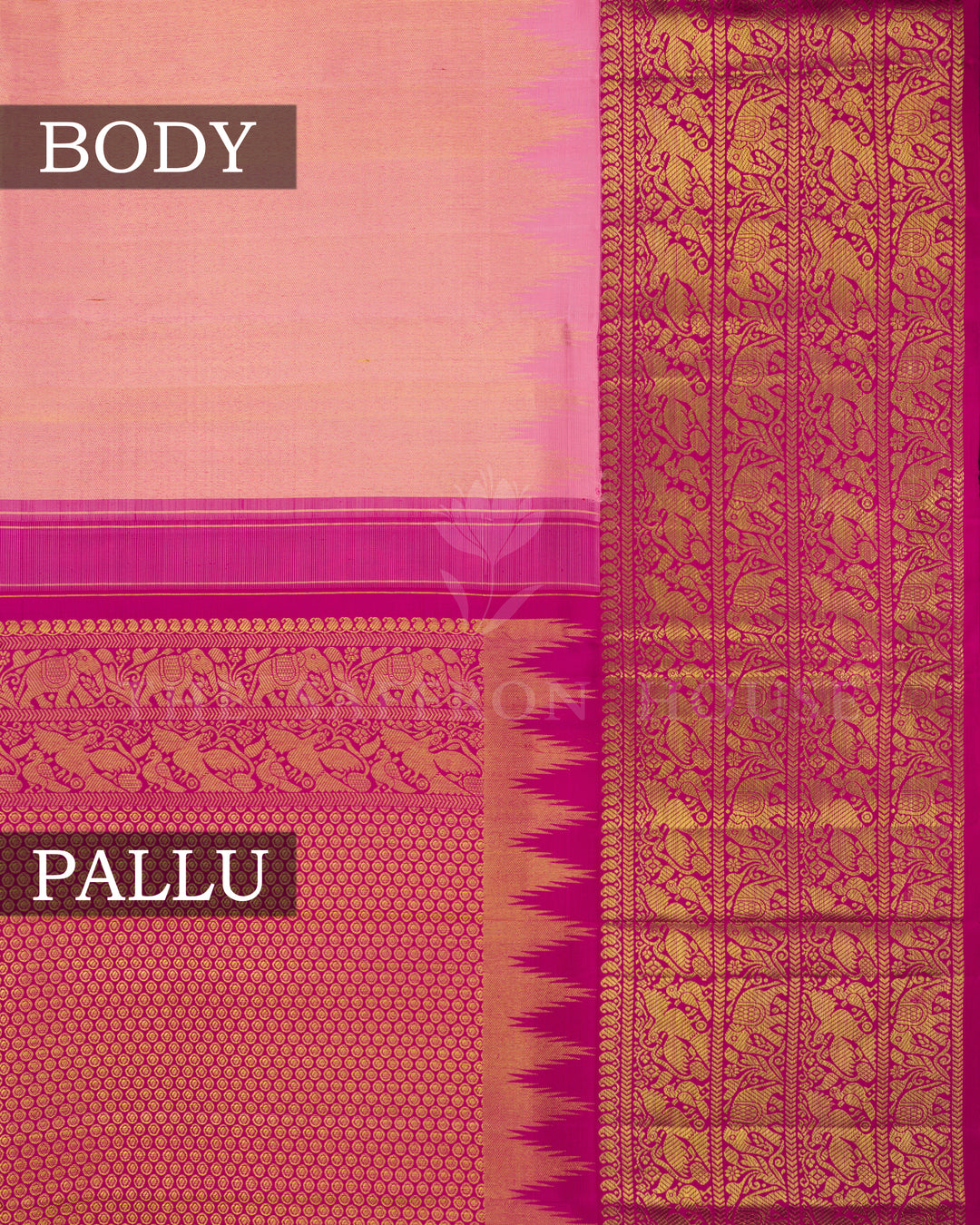 Baby Pink And Magenta Handwoven Tissue Kanjivaram Silk Saree - TSH2506276