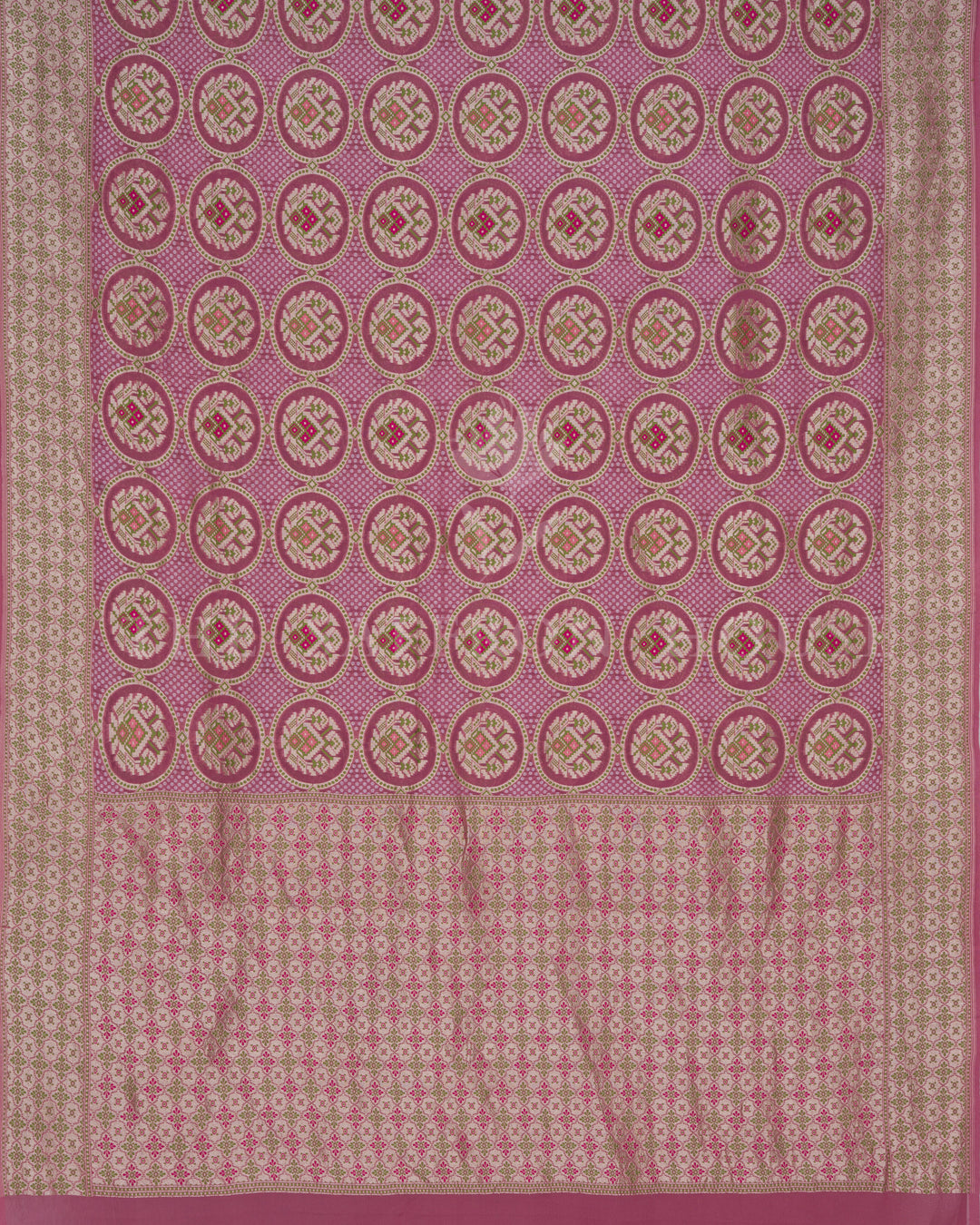 Rose Pink Kadwa Khaddi Georgette Saree with Meenakari Floral Medallions