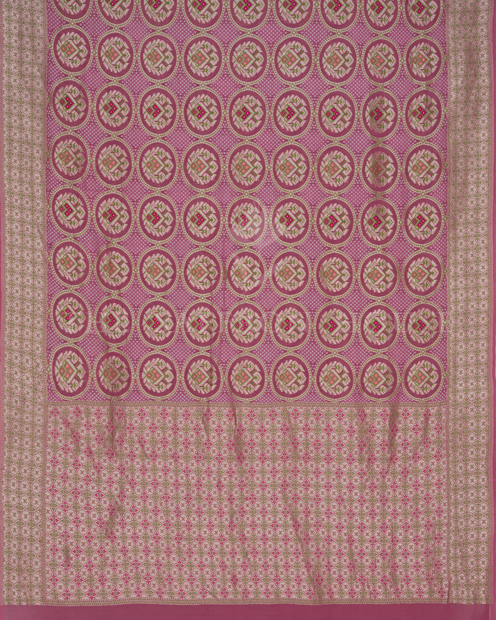 Rose Pink Kadwa Khaddi Georgette Saree with Meenakari Floral Medallions
