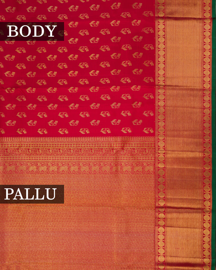 Red Kanchivaram Silk Saree with Gold Zari Butta & Elephant Border