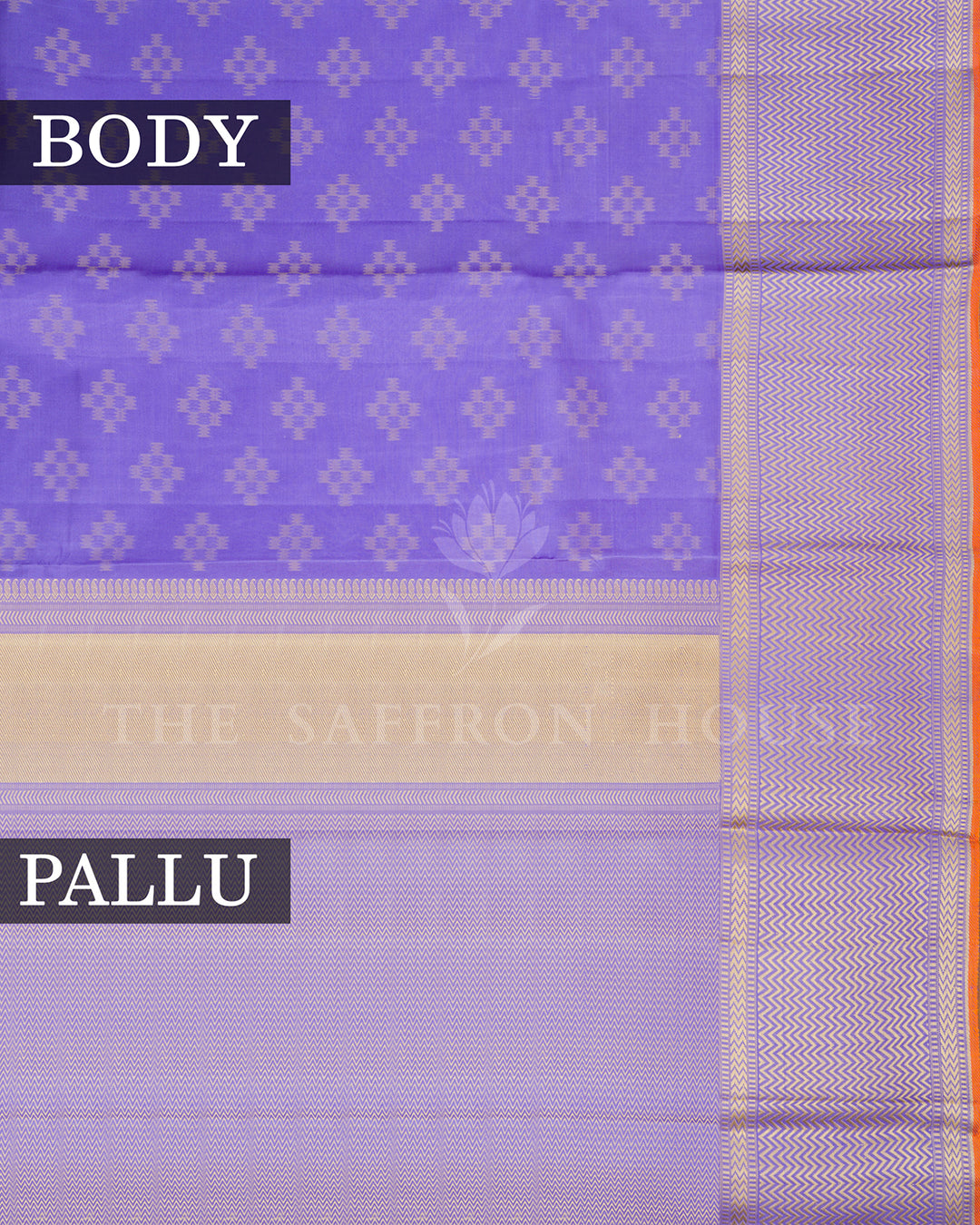 Violet Kanchivaram Silk Saree with Diamond Weave & Chevron Zari Border