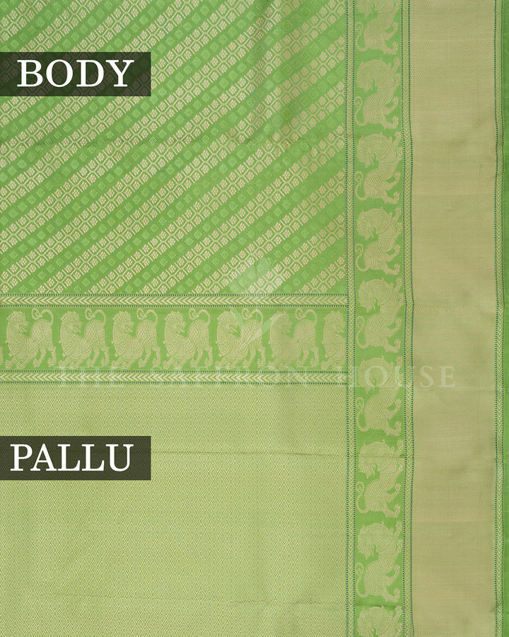 Green Thread Work Kanchivaram Saree with Yali Motif Border