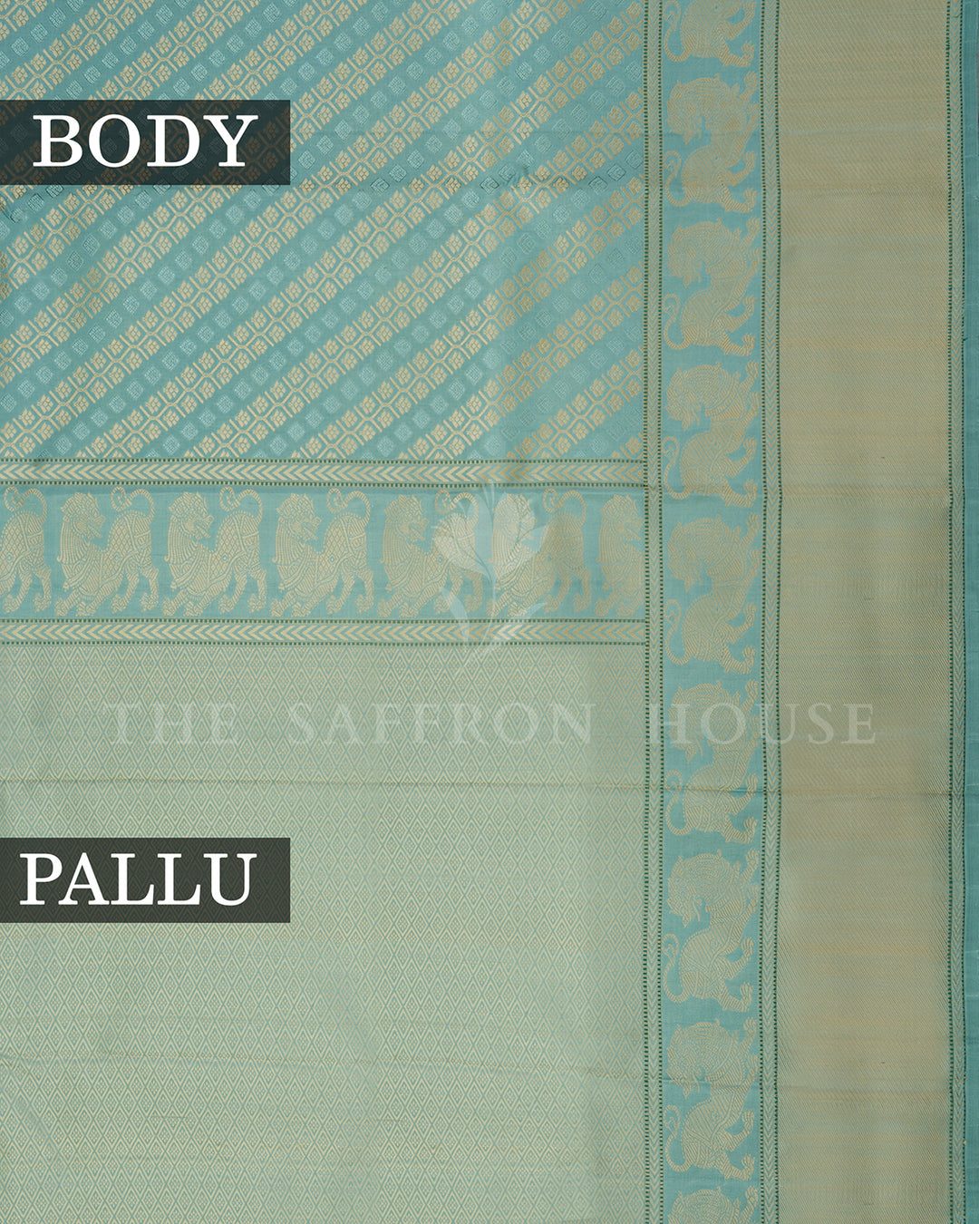 Sea Green Thread Work Kanchivaram Saree with Yali Motif Border