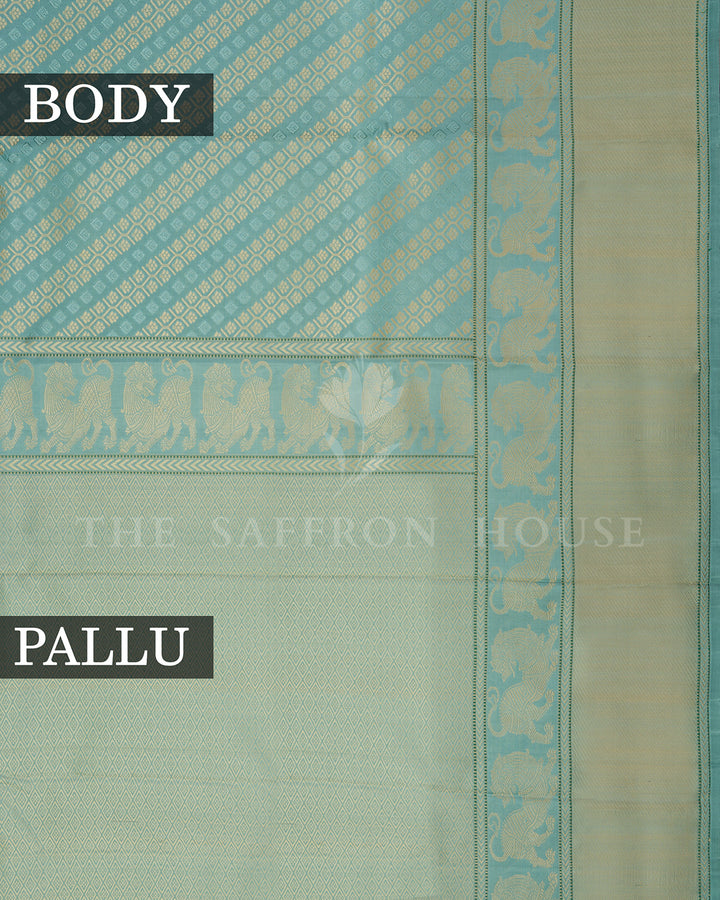 Sea Green Thread Work Kanchivaram Saree with Yali Motif Border