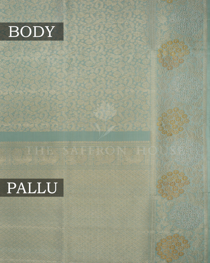 Powder Blue Handwoven Pastel Kanjivaram Silk Saree - TSH2506274