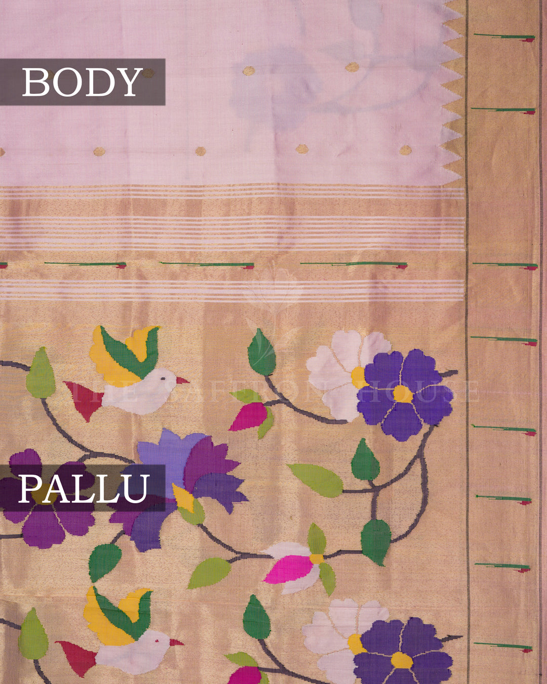 Baby Pink Handwoven Pure Zari Paithani Silk Saree - TSH2506335-view2