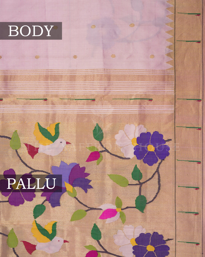 Baby Pink Handwoven Pure Zari Paithani Silk Saree - TSH2506335-view2
