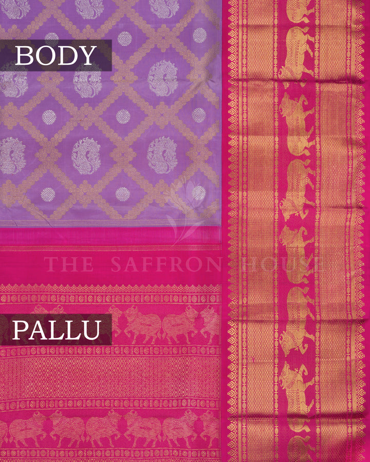 Lilac And Rani Pink Handwoven Brocade Kanjivaram Silk Saree - TSH2506330