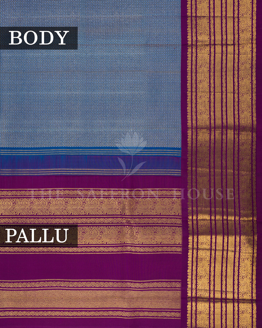 Peacock Blue Kanchivaram Silk Saree with Purple Zari Striped Border