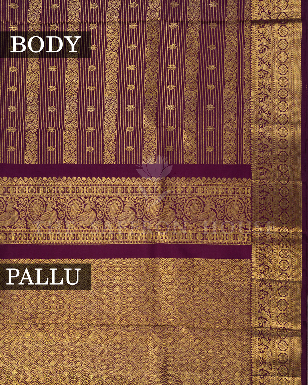 Purple Kanchivaram Silk Saree with Gold Zari Peacock Border