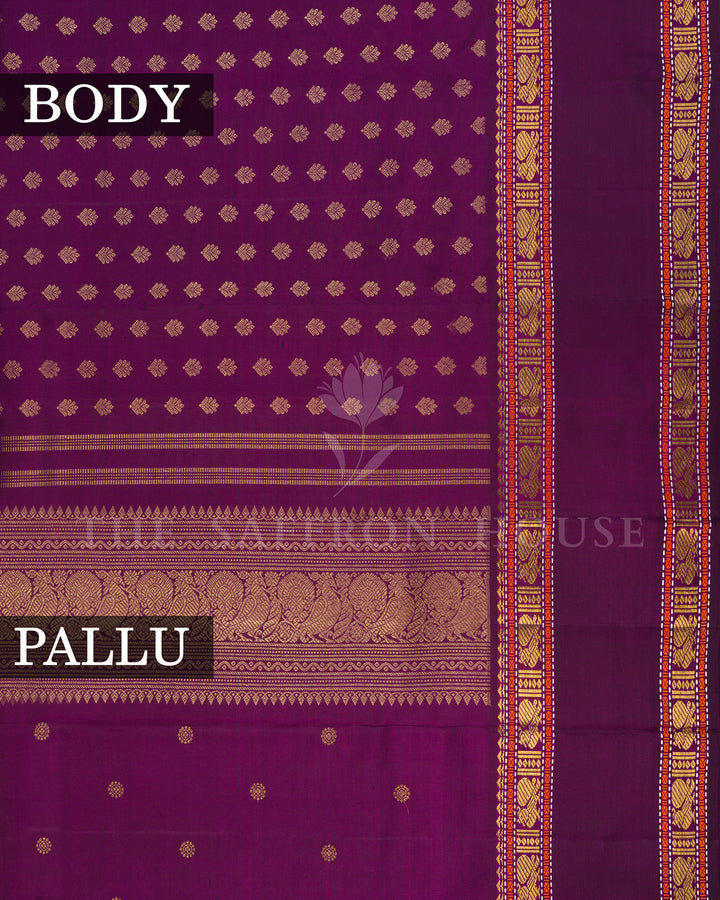 Purple Kanchivaram Silk Saree with Multicolor Zari Border