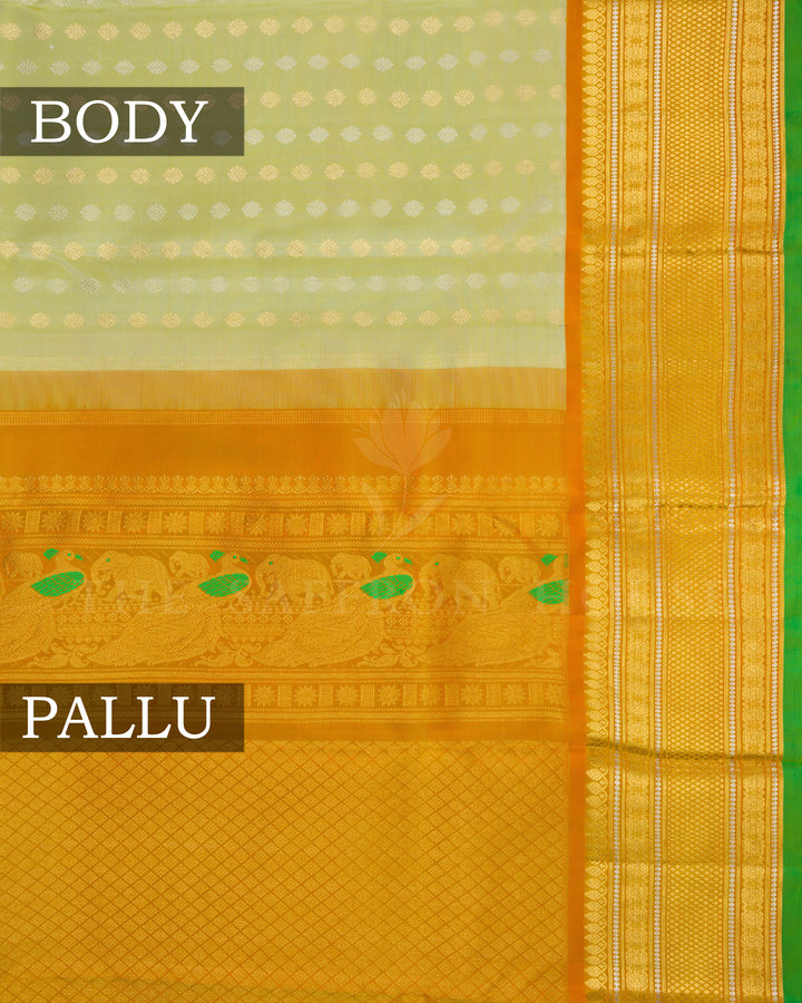 Light Yellow Green Handwoven Kanjivaram Silk Saree - TSH2506022-view3